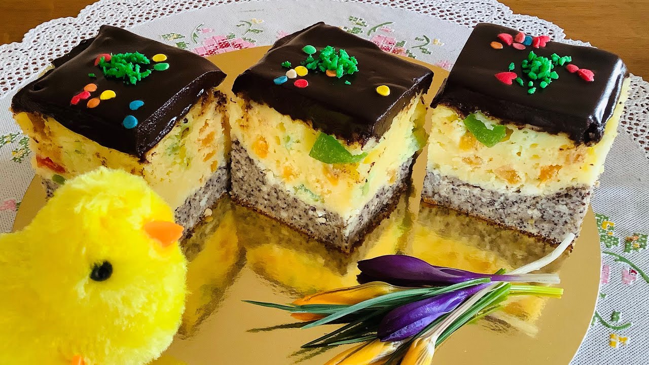 Cheesecake luxos cu mac și fructe confiate, delicios și frumos! Acesta este tortul perfect pentru masa se sarbatoare. Deoarece rețeta este fără aluat, este foarte ușor de preparat! Încearcă-l!