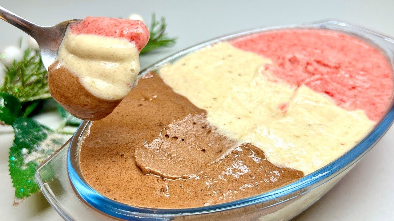 Înghețată de casă (fără zahăr, fără frișcă) – Rețetă simplă și rapidă – Înghețată în trei culori , atât de fină și delicioasă, încât se topește în gură!